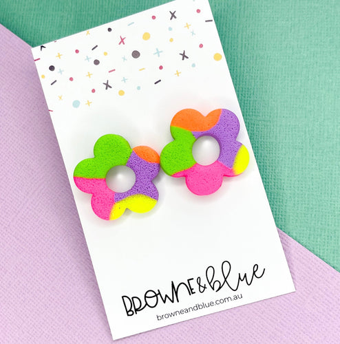 Neon Orange Bloom Studs