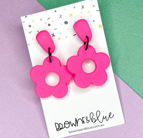 Neon Pink Bloom Clay Dangles