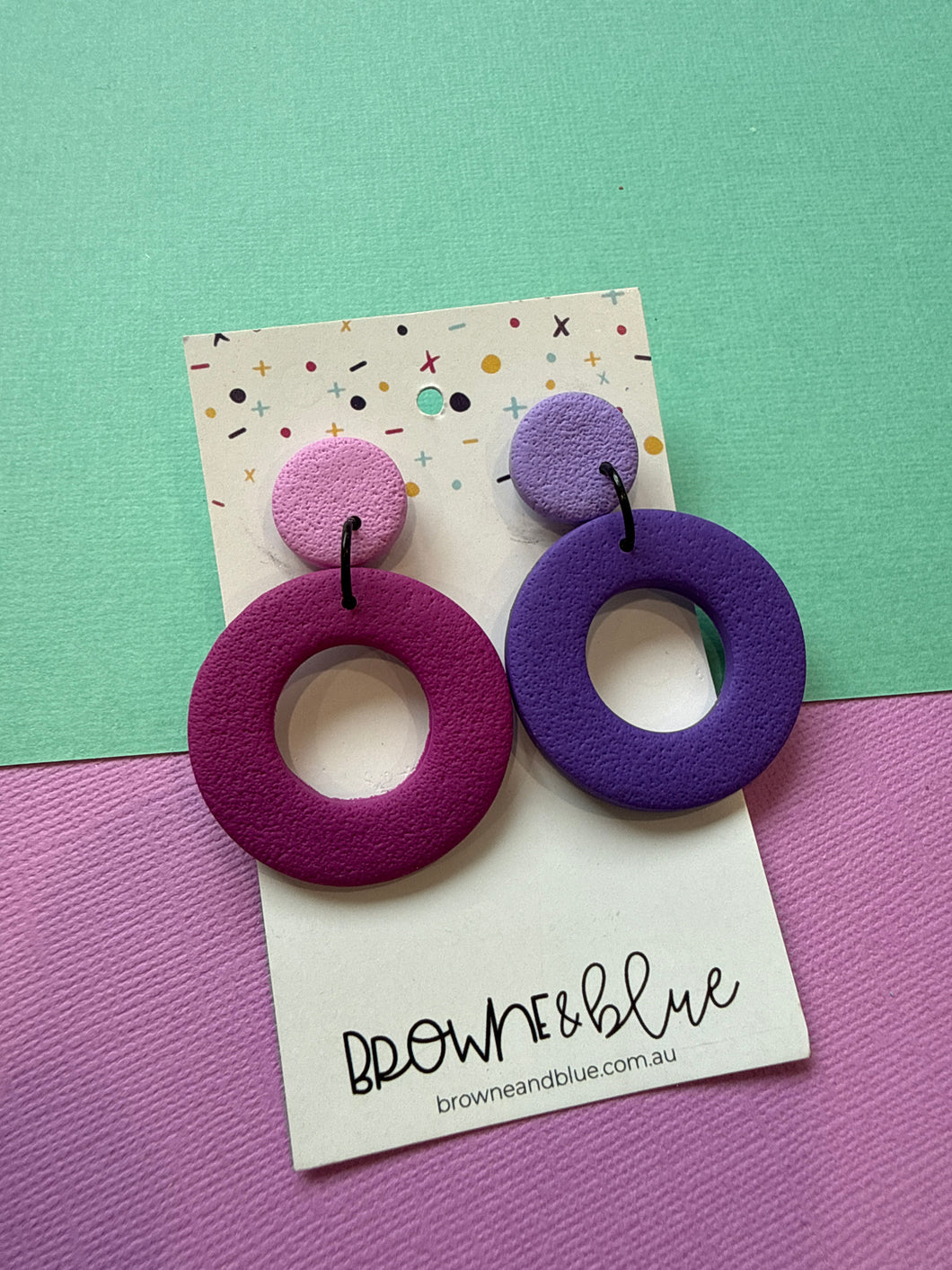 Circular Clay Dangles- Four toned purple