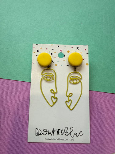 Face Outline Silhouette Dangles - Yellow
