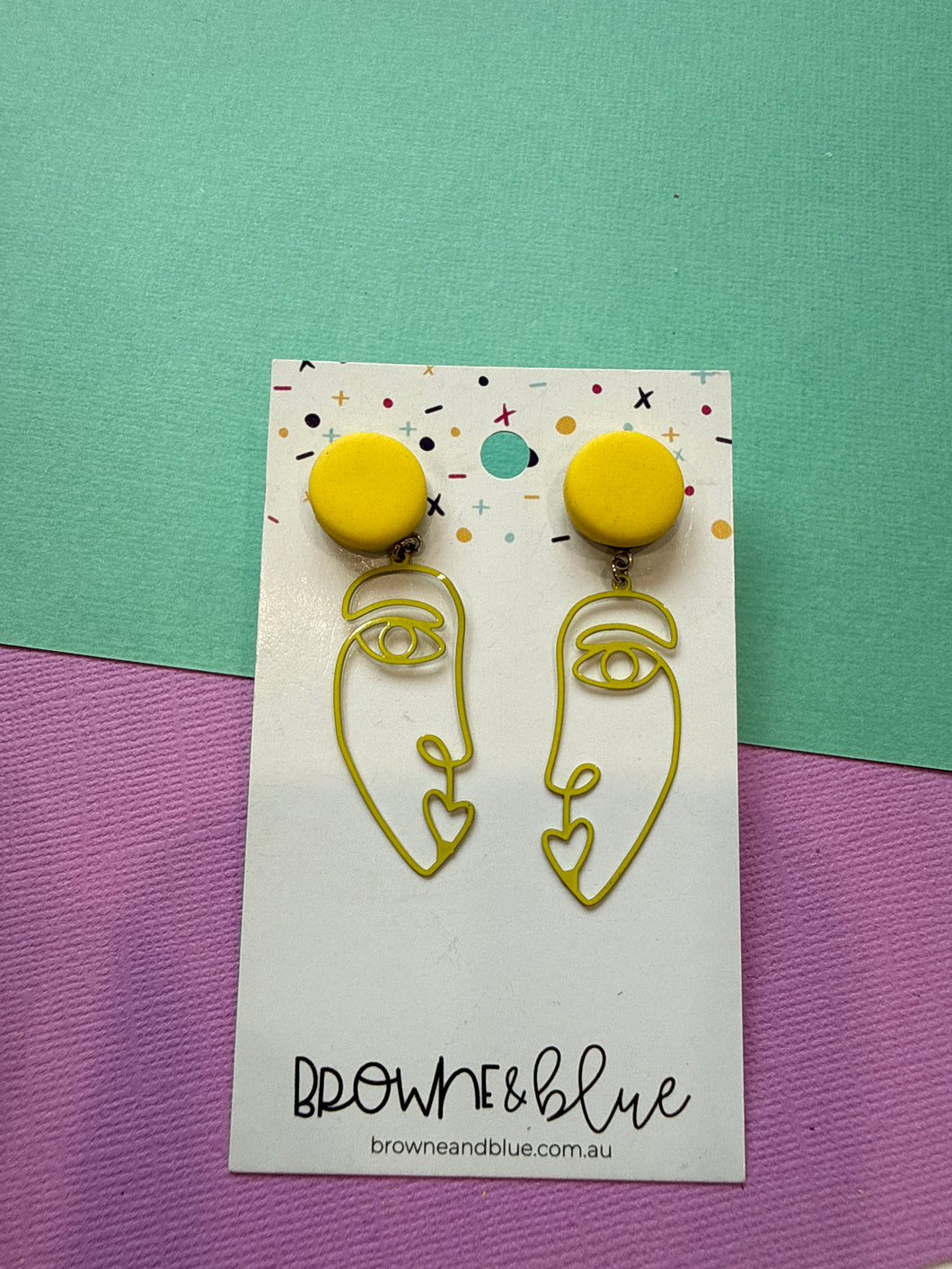 Face Outline Silhouette Dangles - Yellow