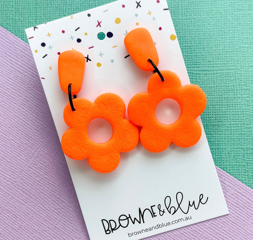 Neon Orange Bloom Clay Dangles