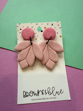Dusty pink Clay petal Dangles- sparkle top.