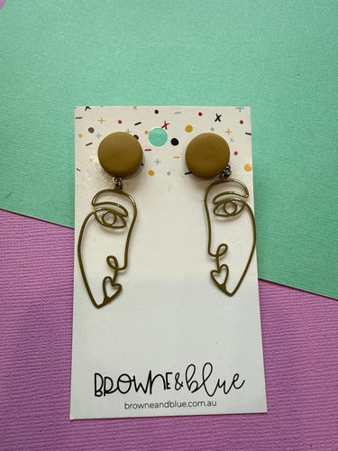 Face Outline Silhouette Dangles -  Bronze