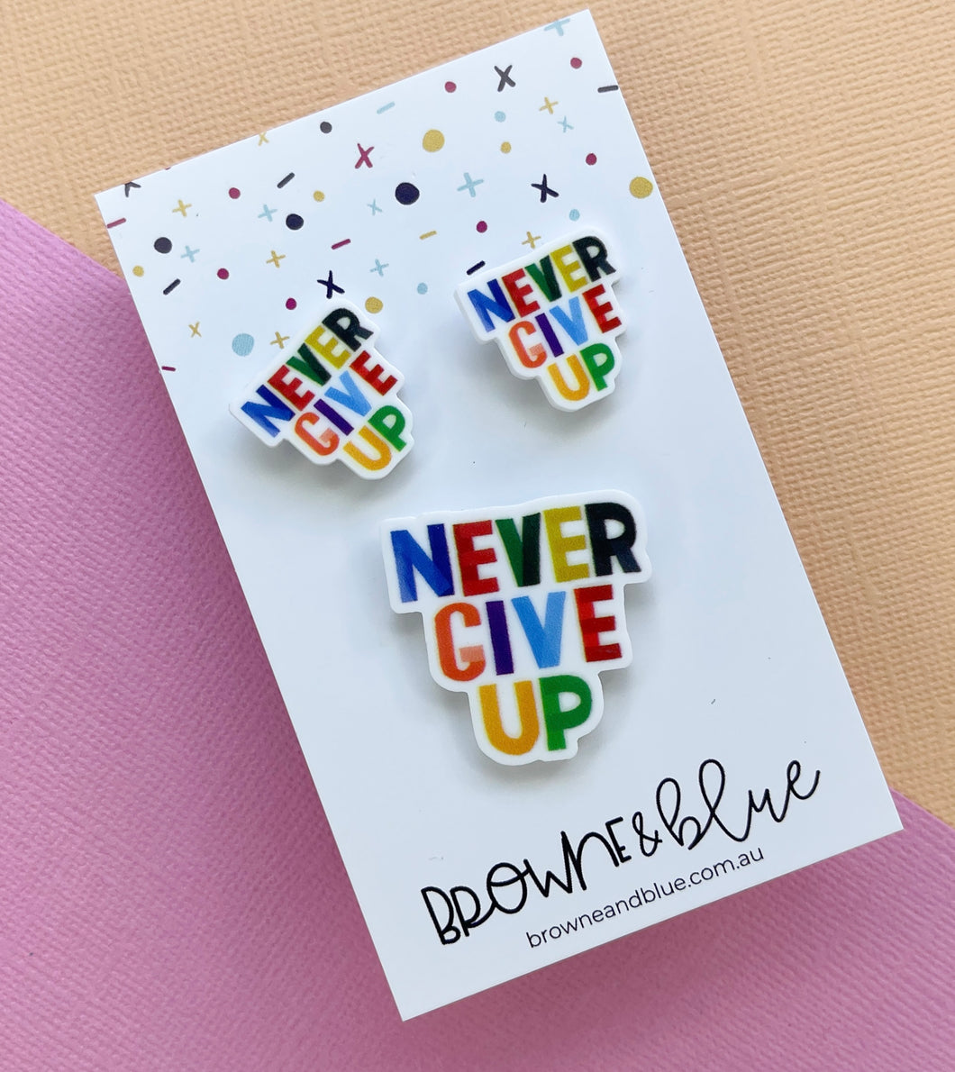 Stud + Brooch Pack - never give up