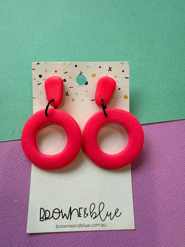 Circular Clay Dangles- Neon pink