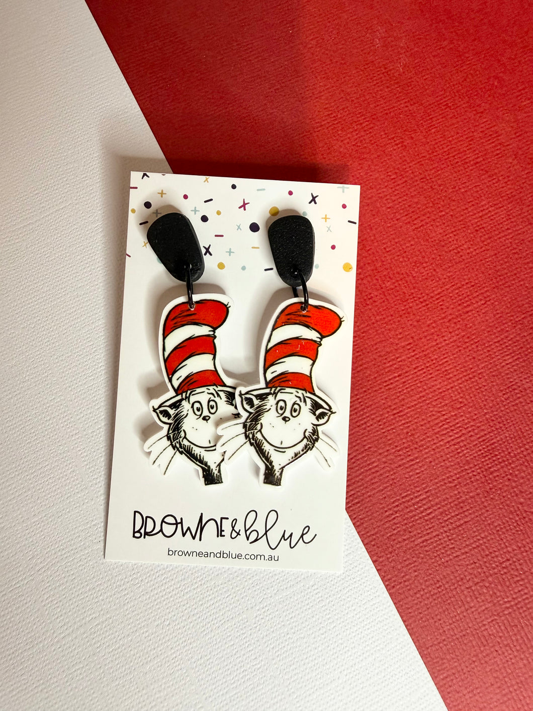 Cat in the Hat inspired Acrylic Dangles